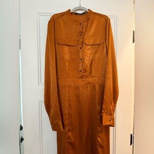 Boohoo Utility Cargo Elegant Orange Button-Up Midi Dress, 4